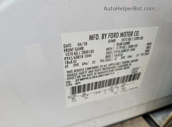 2FMPK3J9XJBC04713 2018 FORD EDGE White ძრავის განყოფილების ხედი