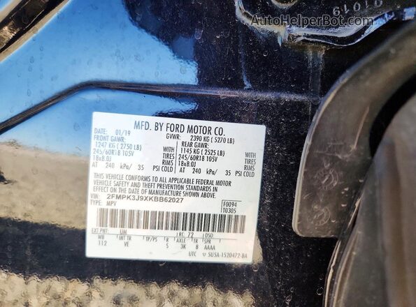 2FMPK3J9XKBB62027 2019 FORD EDGE Black VIN კოდის სტიკერის ხედი