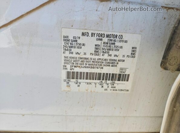 2FMPK3J9XKBB76736 2019 FORD EDGE White Շարժիչի բաժամունքի տեսք