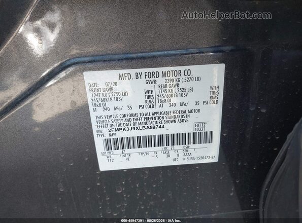 2FMPK3J9XLBA89744 2020 FORD EDGE Black Вид підкапотного простору