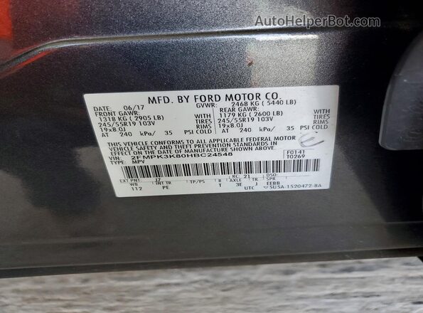2FMPK3K80HBC24548 2017 FORD EDGE Charcoal Engine compartment view