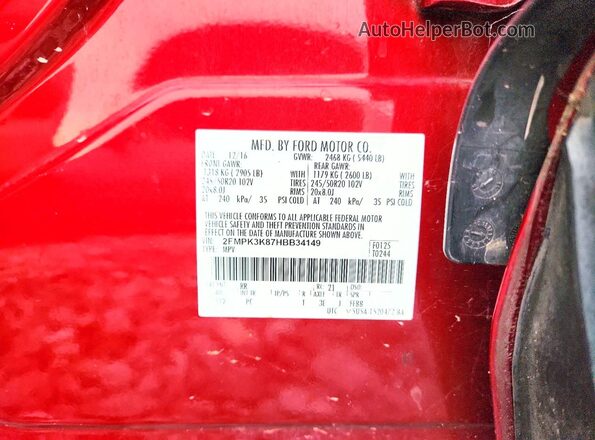 2FMPK3K87HBB34149 2017 FORD EDGE Red VIN sticker view