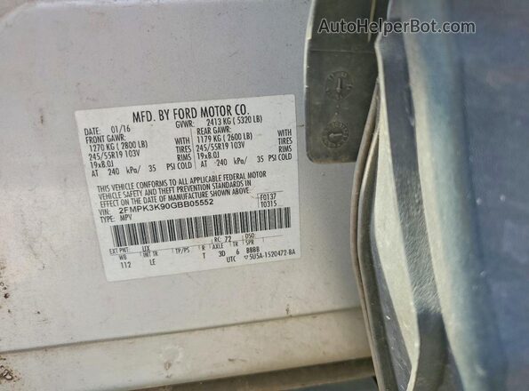 2FMPK3K90GBB05552 2016 FORD EDGE Silver Widok komory silnika