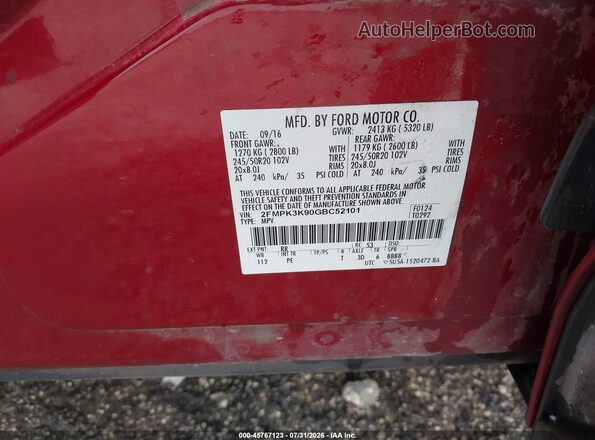 2FMPK3K90GBC52101 2016 FORD EDGE Red Vista de la etiqueta del VIN