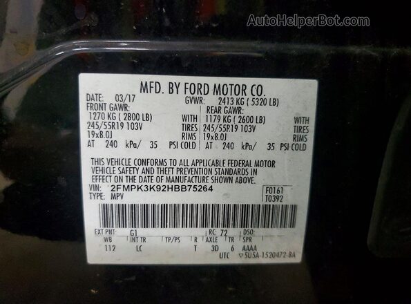 2FMPK3K92HBB75264 2017 FORD EDGE Black Widok wnętrza 360 stopni