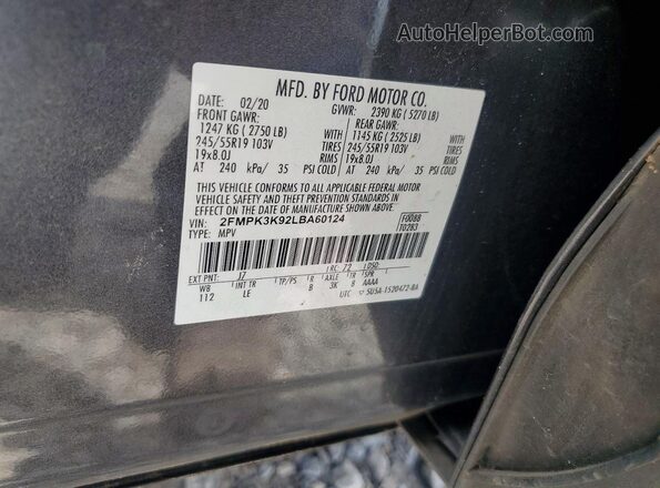 2FMPK3K92LBA60124 2020 FORD EDGE Серый Вид подкапотного пространства