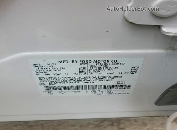 2FMPK3K94HBC34878 2017 FORD EDGE White Widok komory silnika