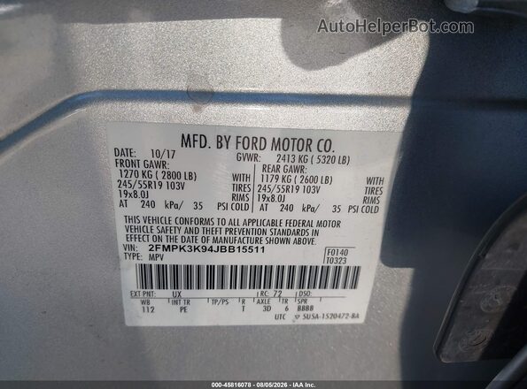 2FMPK3K94JBB15511 2018 FORD EDGE Silver Widok komory silnika