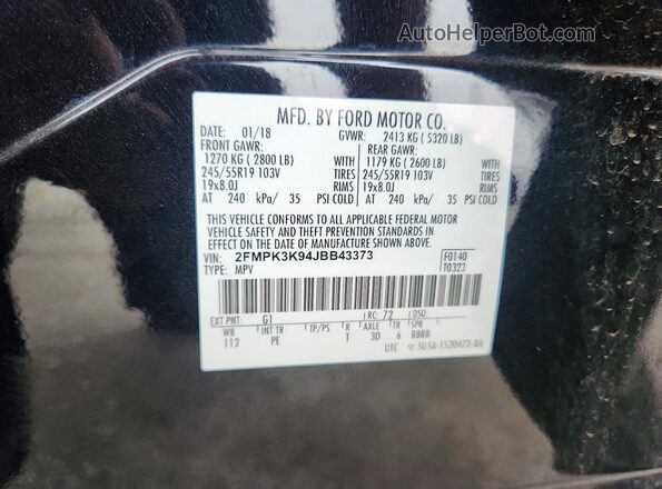 2FMPK3K94JBB43373 2018 FORD EDGE Black Vista de la etiqueta del VIN