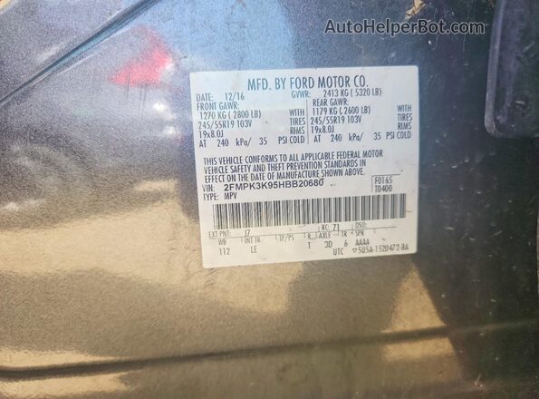 2FMPK3K95HBB20680 2017 FORD EDGE Gray ძრავის განყოფილების ხედი