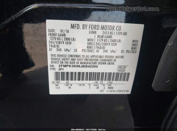 2FMPK3K96JBB42094 2018 FORD EDGE Black Engine compartment view