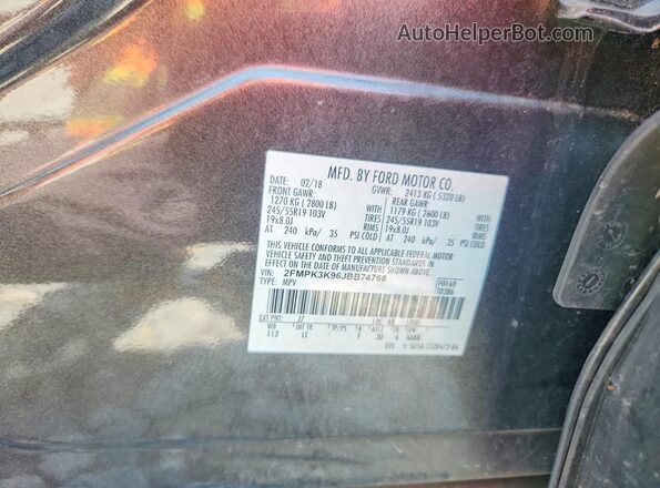 2FMPK3K96JBB74768 2018 FORD EDGE Gray Widok naklejki z numerem VIN