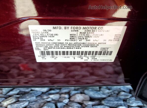 2FMPK3K98LBB27485 2020 FORD EDGE Бордовый Вид подкапотного пространства