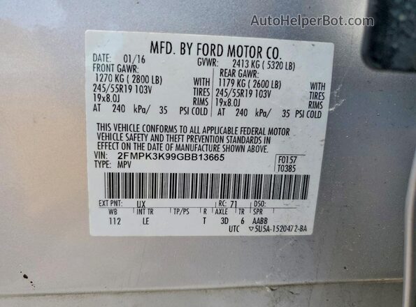 2FMPK3K99GBB13665 2016 FORD EDGE Gray ძრავის განყოფილების ხედი