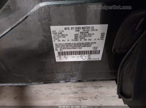 2FMPK3K9XHBB17385 2017 FORD EDGE Gray Вид підкапотного простору