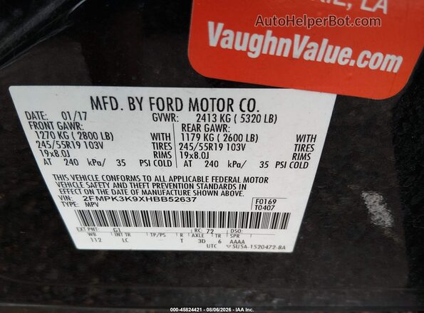2FMPK3K9XHBB52637 2017 FORD EDGE Black Widok komory silnika