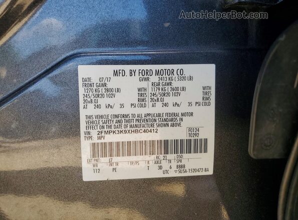 2FMPK3K9XHBC40412 2017 FORD EDGE Gray Вид підкапотного простору