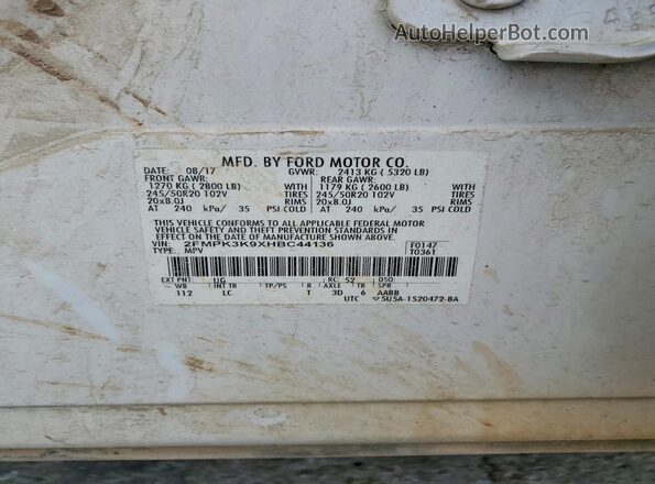 2FMPK3K9XHBC44136 2017 FORD EDGE White Widok naklejki z numerem VIN
