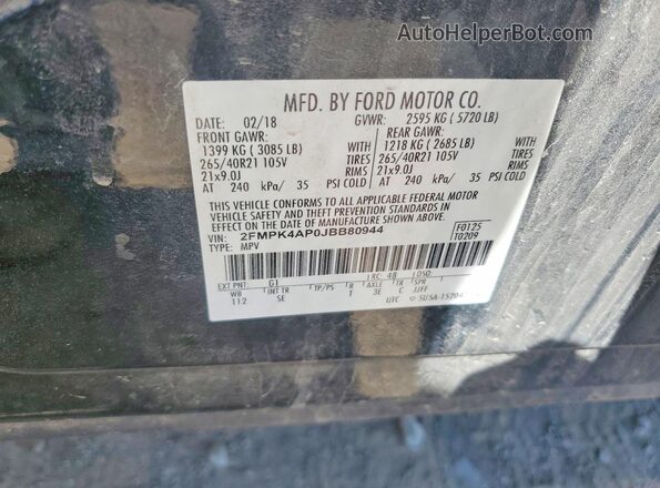 2FMPK4AP0JBB80944 2018 FORD EDGE Черный Вид наклейки с VIN-кодом