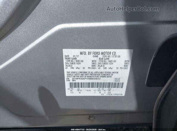 2FMPK4AP1HBB43833 2017 FORD EDGE Gray Vista del compartimento del motor