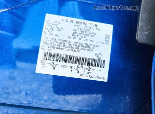 2FMPK4AP1JBB72688 2018 FORD EDGE Blue VIN կոդի պիտակի տեսք