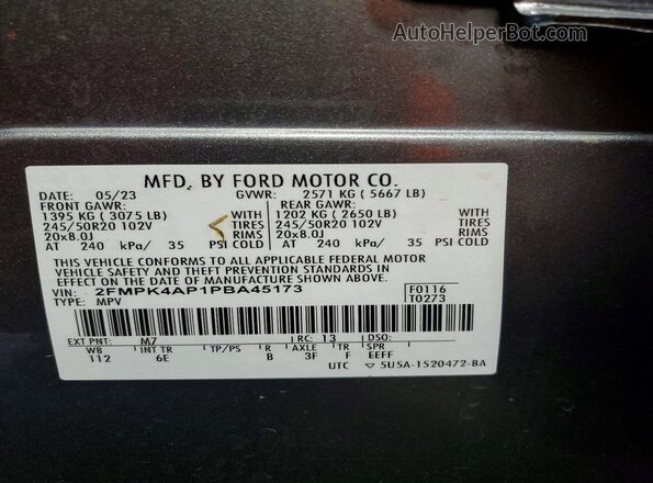 2FMPK4AP1PBA45173 2023 FORD EDGE Gray Vista del compartimento del motor