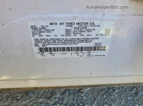 2FMPK4AP3GBC59758 2016 FORD EDGE Белый Вид подкапотного пространства