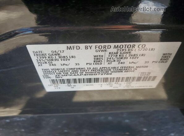 2FMPK4AP4HBB72789 2017 FORD EDGE Black Вид підкапотного простору