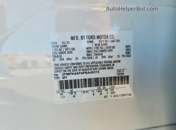 2FMPK4AP4PBA49315 2023 FORD EDGE White Սալոնի 360 աստիճան տեսք