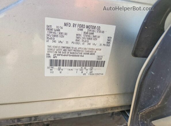 2FMPK4AP5HBB06154 2017 FORD EDGE Серебряный Вид наклейки с VIN-кодом