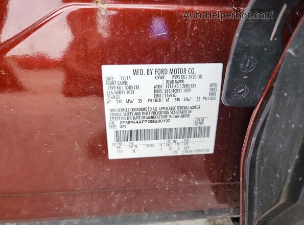 2FMPK4AP7GBB00192 2016 FORD EDGE Коричневый Вид наклейки с VIN-кодом