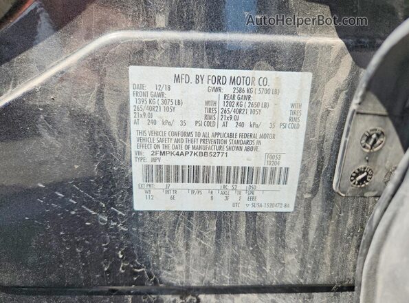 2FMPK4AP7KBB52771 2019 FORD EDGE Gray Widok naklejki z numerem VIN