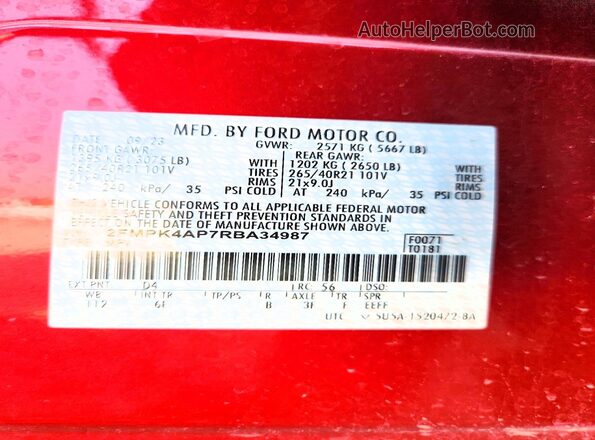 2FMPK4AP7RBA34987 2024 FORD EDGE Red Vista del compartimento del motor