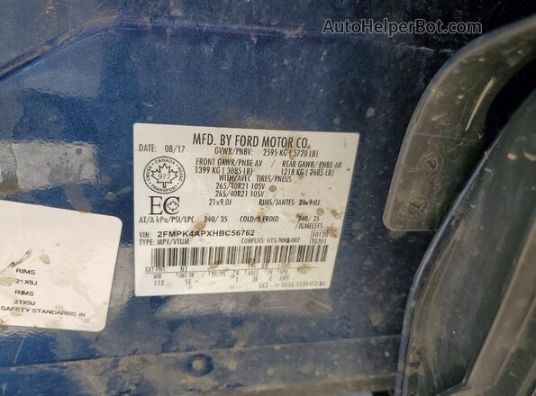 2FMPK4APXHBC56762 2017 FORD EDGE Blue Սալոնի 360 աստիճան տեսք