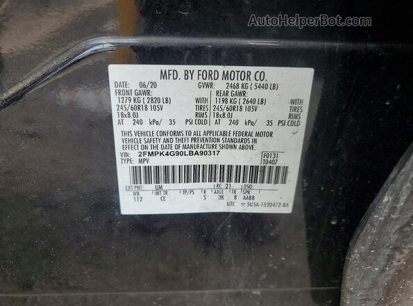 2FMPK4G90LBA90317 2020 FORD EDGE Черный Вид наклейки с VIN-кодом