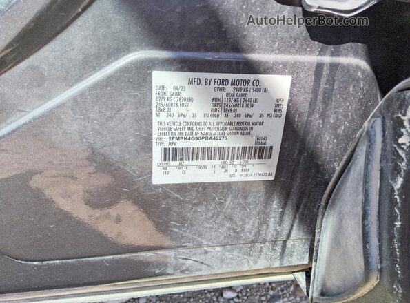 2FMPK4G90PBA42273 2023 FORD EDGE Silver Vista de la etiqueta del VIN