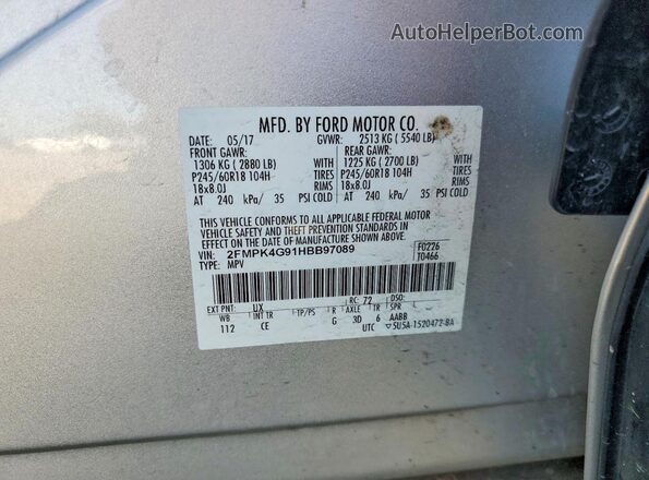 2FMPK4G91HBB97089 2017 FORD EDGE Silver Widok naklejki z numerem VIN