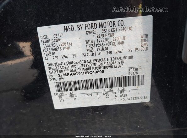 2FMPK4G91HBC49899 2017 FORD EDGE Black Engine compartment view