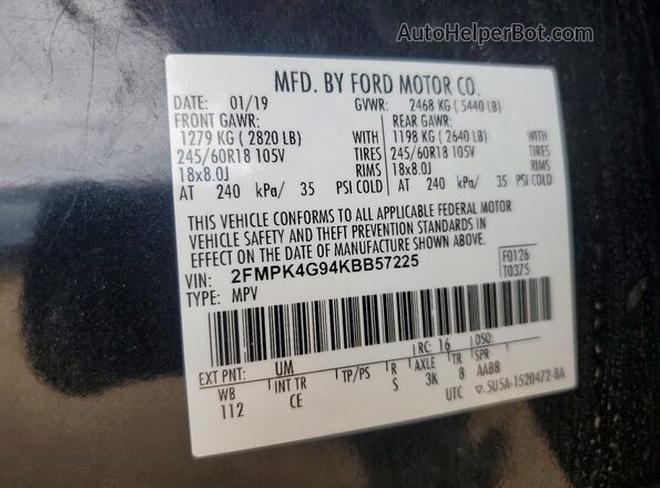 2FMPK4G94KBB57225 2019 FORD EDGE Черный Вид подкапотного пространства