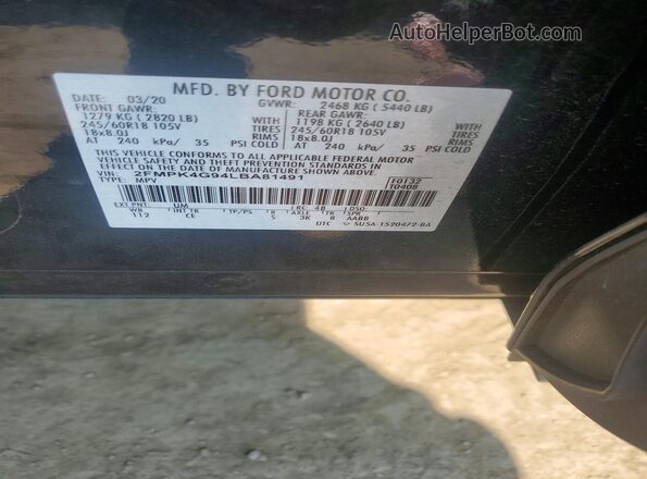 2FMPK4G94LBA81491 2020 FORD EDGE Black Вид наклейки з VIN-кодом