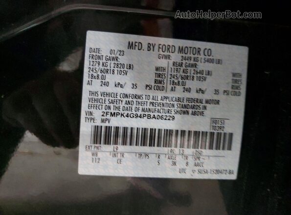 2FMPK4G94PBA06229 2023 FORD EDGE Серый Панорамный вид салона 360°