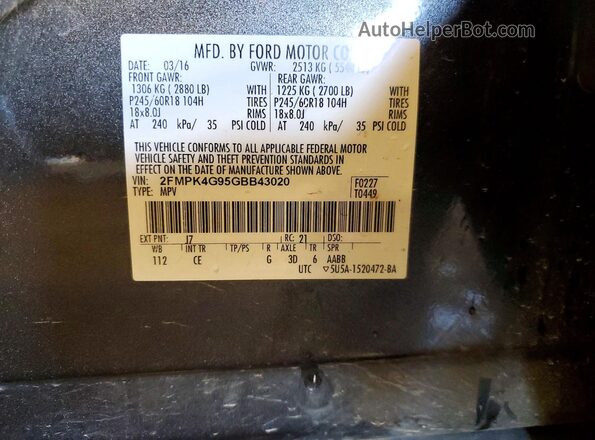 2FMPK4G95GBB43020 2016 FORD EDGE Charcoal Սալոնի 360 աստիճան տեսք