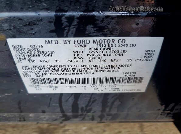 2FMPK4G95GBB43504 2016 FORD EDGE Black VIN sticker view