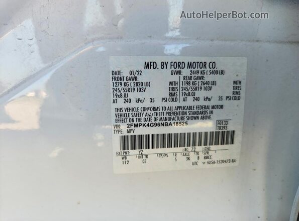 2FMPK4G96NBA18525 2022 FORD EDGE White Вид наклейки з VIN-кодом
