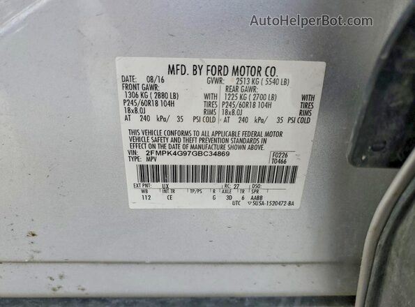 2FMPK4G97GBC34869 2016 FORD EDGE Silver VIN sticker view