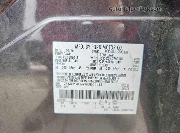 2FMPK4G97HBB04415 2017 FORD EDGE Gray VIN sticker view