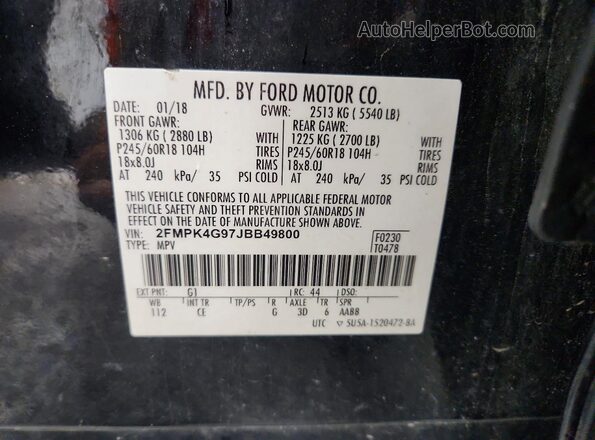 2FMPK4G97JBB49800 2018 FORD EDGE Black Widok naklejki z numerem VIN