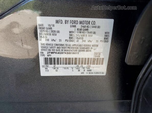 2FMPK4G97KBB18015 2019 FORD EDGE Gray Панорамний вид салону 360°