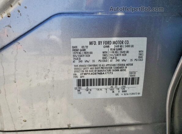 2FMPK4G97NBA17173 2022 FORD EDGE Silver Widok wnętrza 360 stopni
