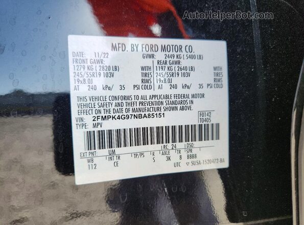 2FMPK4G97NBA85151 2022 FORD EDGE Black VIN կոդի պիտակի տեսք